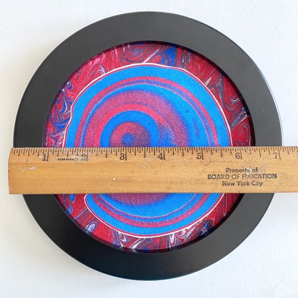 Blue Eye - Original Art Round Marbled Handmade Paper Painting Framed 7" - Picture 4 of 6